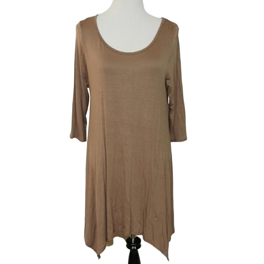 NWT Caralese‎ Asymmetrical Tee Dress Taupe Large